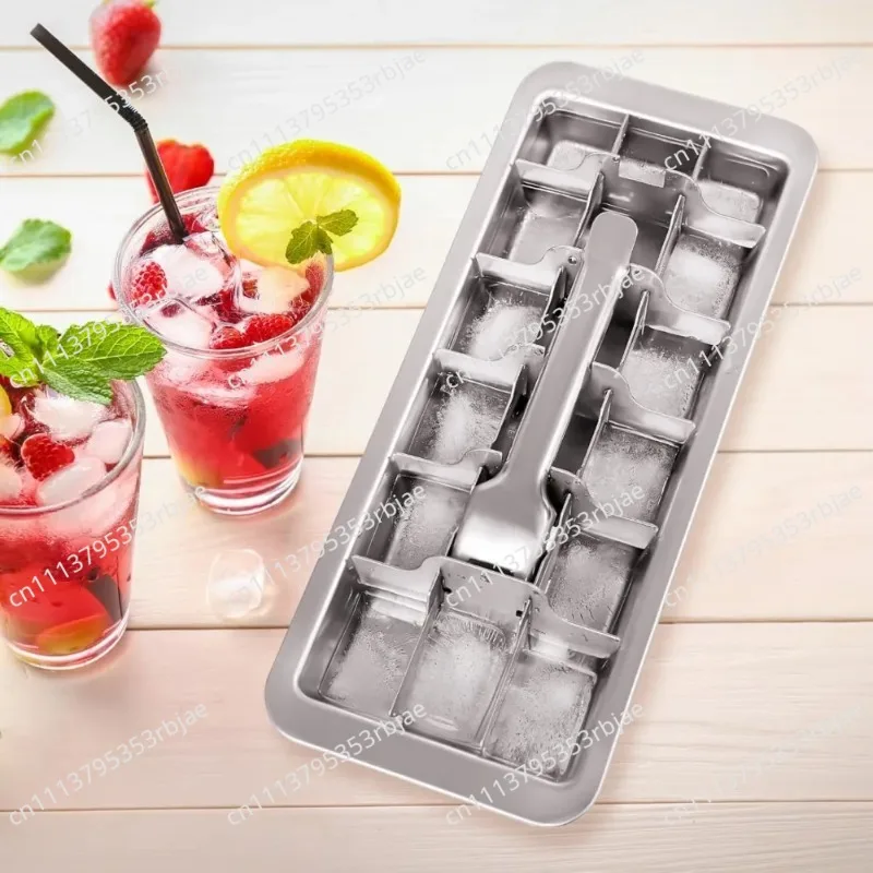 Practical Stainless Steel Ice Cube Tray Movable Partition Rectangular Ice Cubes Mold Fast Freeze 18 Slot Ice Cube Maker Drinking