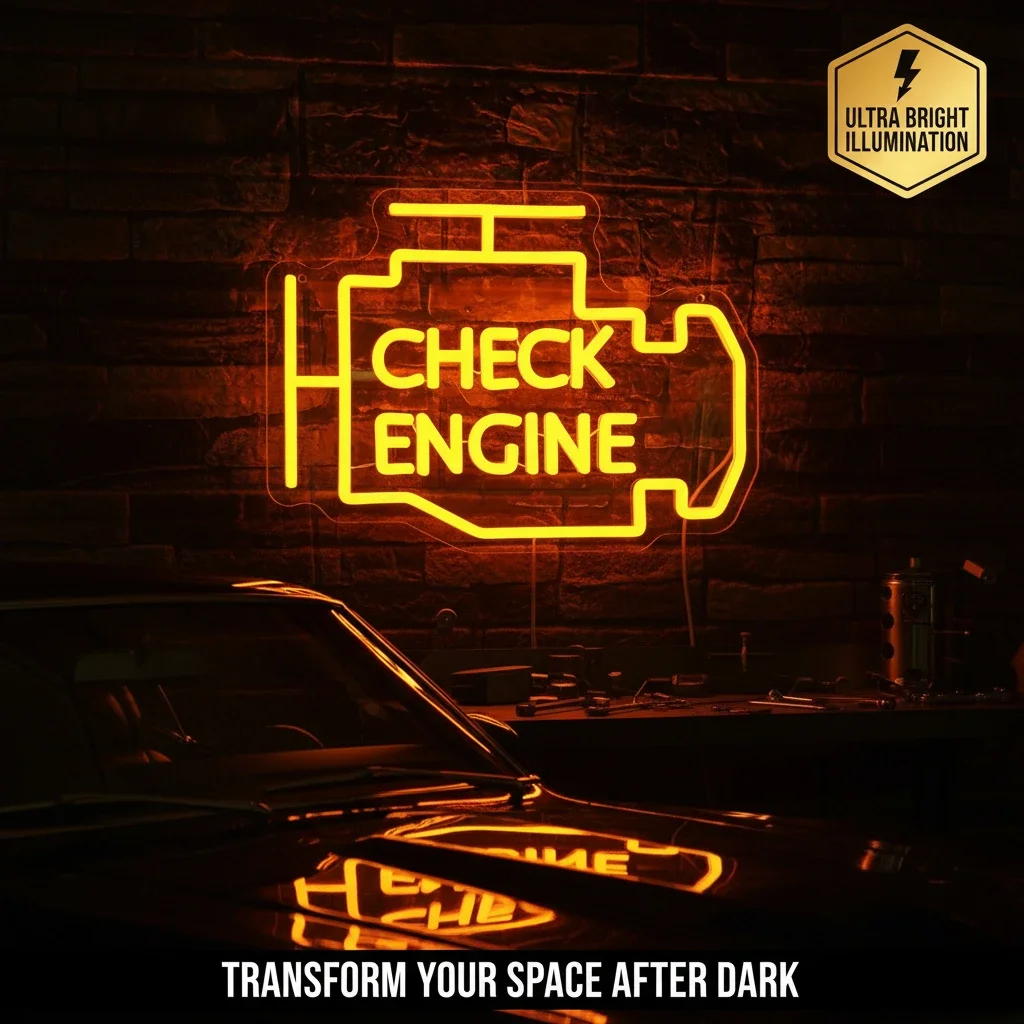 Check Engine  Neon LED Light – Auto Repair Shop Sign Car Bar &Car Garage Service Game Room Auto Repair Wall Decor Christmas gift