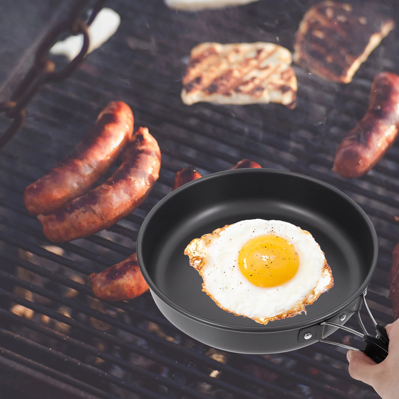 

Portable Frying Pan Mesh Bag Large Size Non Stick Egg Pan Camping Outdoor Picnic Kitchen Multi Function Steak Breakfast Easy