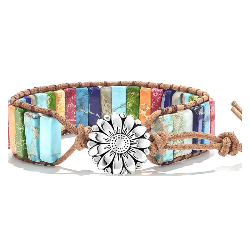 7 Chakra-Armbänder für Frauen mit echten Steinen, Lederarmband mit Heilperlen, Boho-Freundschaftsschmuck für Frauen und Männer, Geschenke