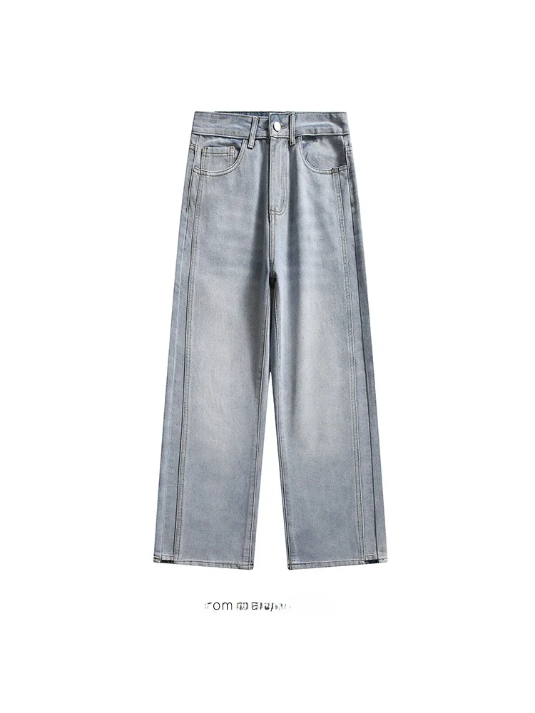 

from High Waist Wide Leg Jeans American Casual Washed Straight Loose Jeans for Couples Summer Non-Shrinkage