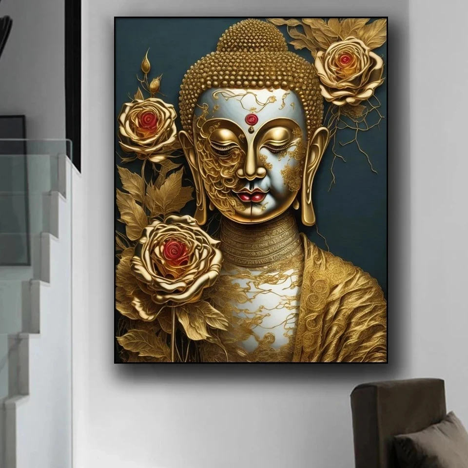 Full Square Round Buddha Asian Wall Art DIY Diamond Painting Meditation Religion Flower 5d Diamond Embroidery Mosaic Home Gift