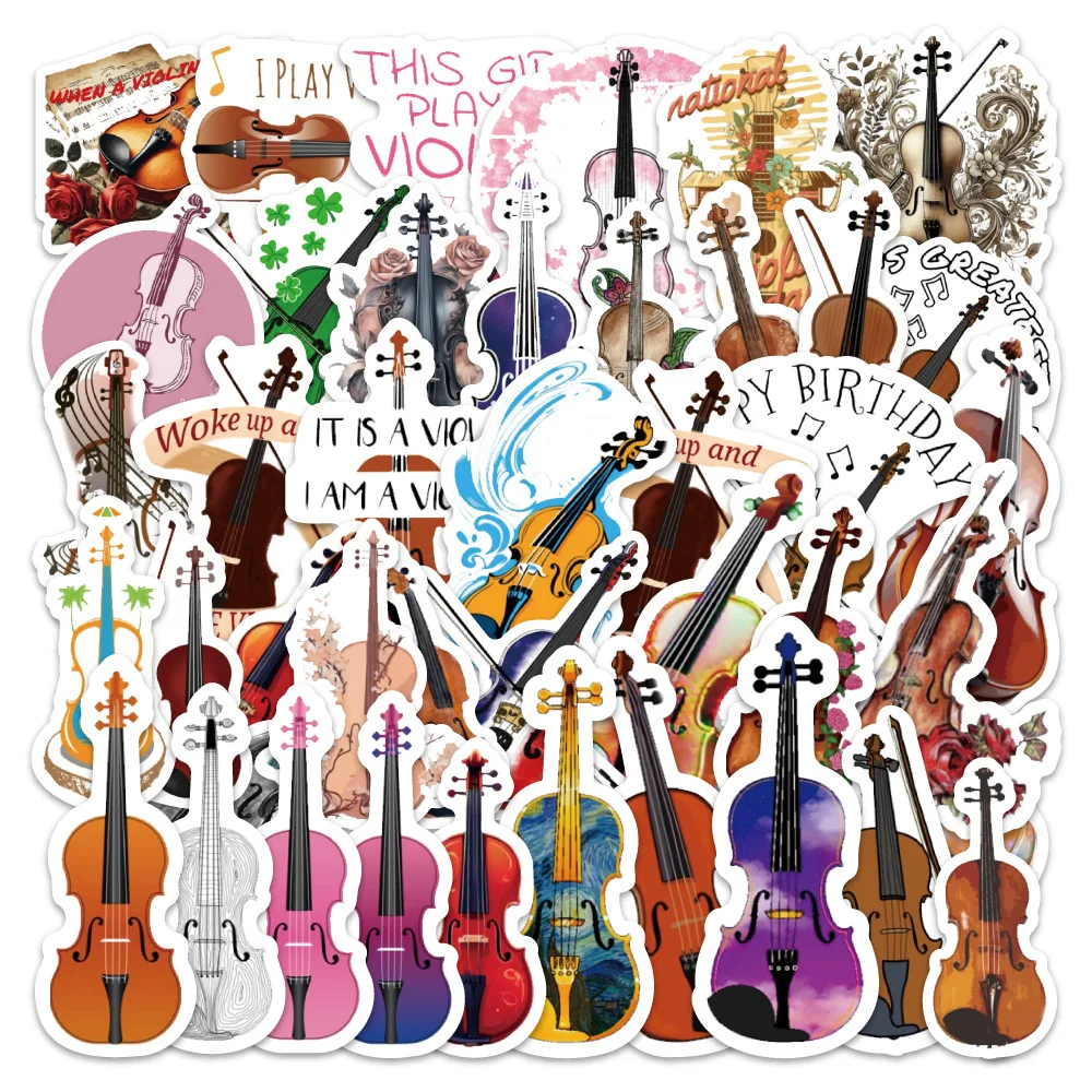 10/30/50PCS Strumento a corde Violino Cartoon Adesivi creativi Doodle Decalcomania impermeabile Giocattolo per bambini per Scooter Casco Scrapbook