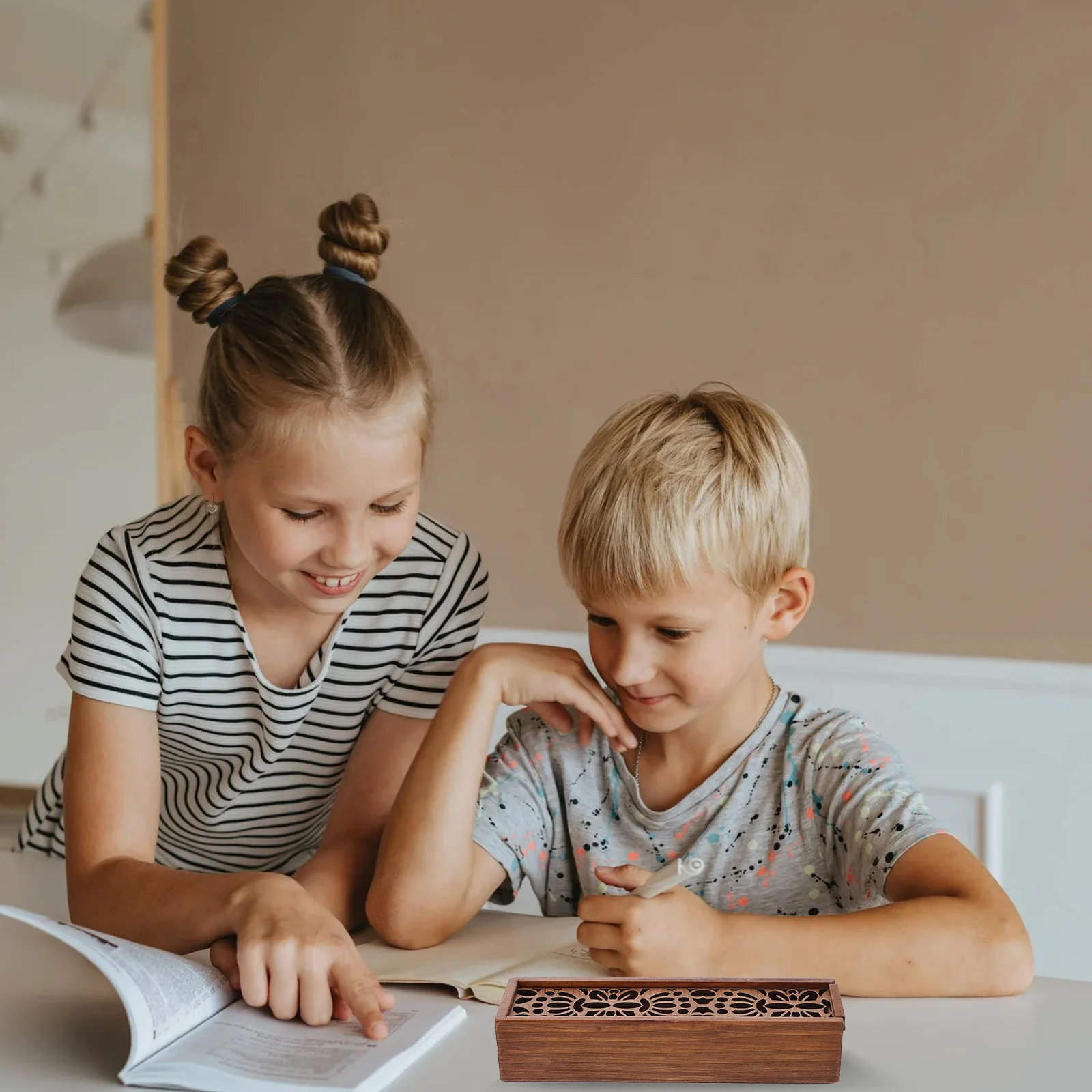 

1pc Wooden Pen Box Oblong Stationery Storage Container For Pencil Eraser Student School Office Home Use Practical