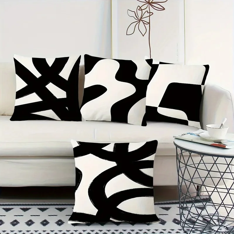 Abstract simple black line printed pillowcase living room sofa chair cushion cover home room decoration without pillow core