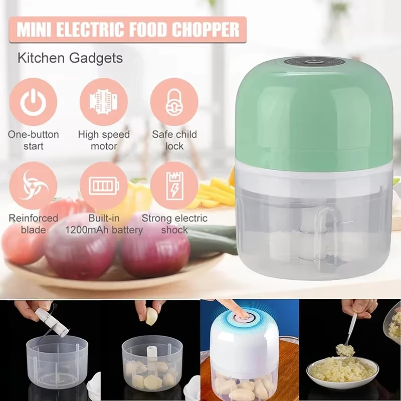Moedor de alho elétrico doméstico de 260ML, moedor de carne portátil recarregável, misturador de vegetais, utensílio de cozinha doméstico.