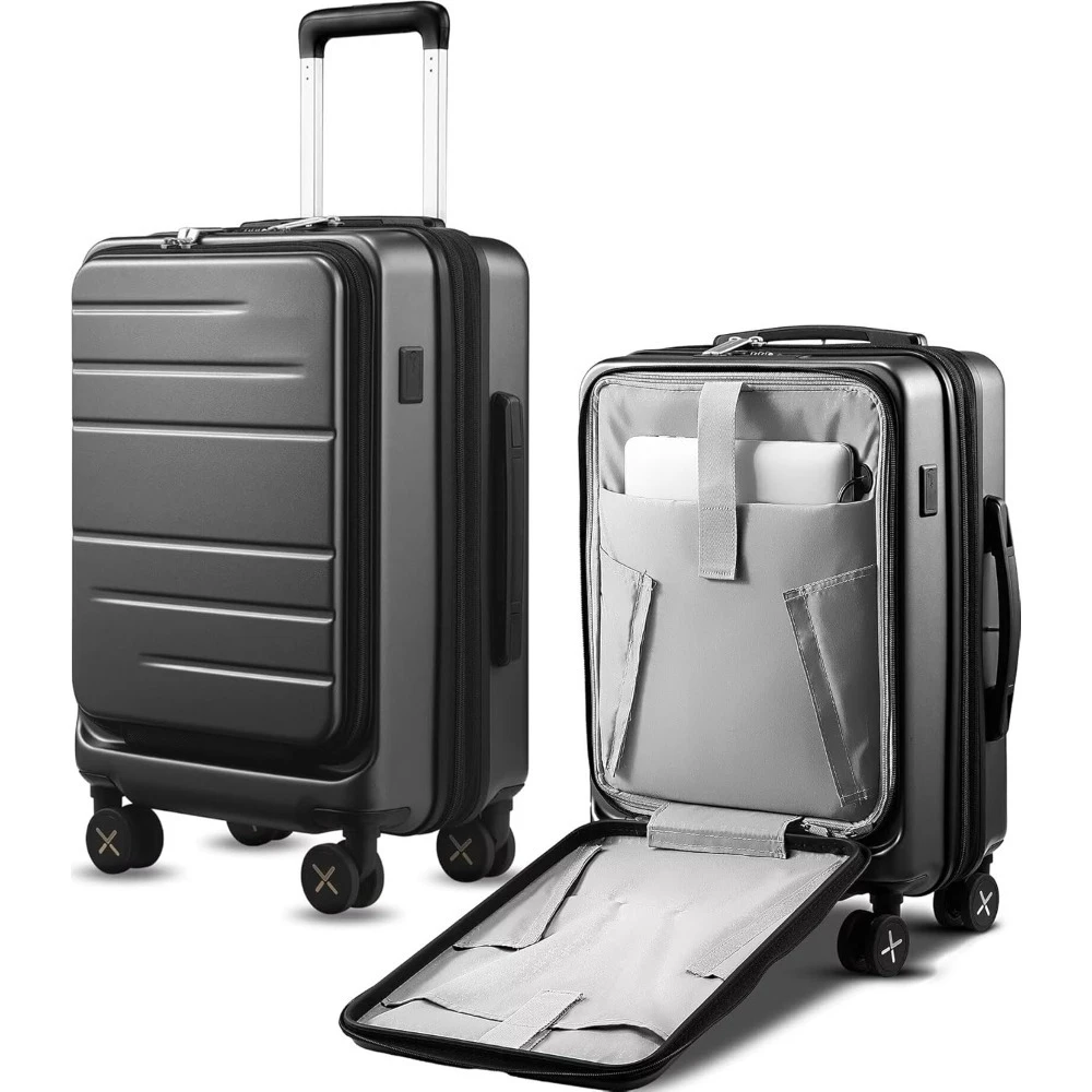 

Carry On Luggage 22x14x9 Airline Approved, Expandable Polycarbonate Suitcase with Front Pocket (Charcoal Metallic, 20 Inc