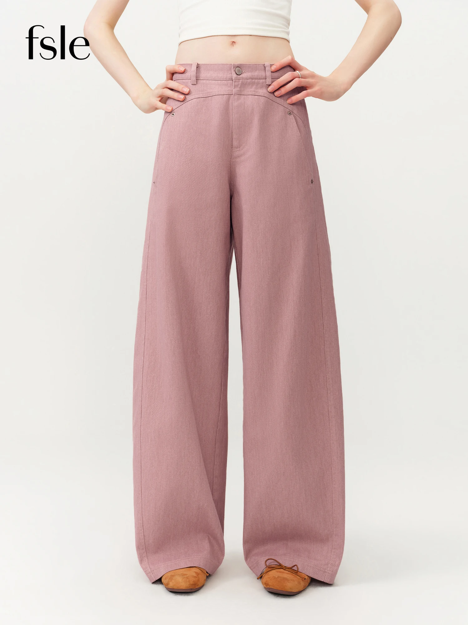 

Джинсы FSLE Youthful Sweet Bow с вышивкой, средней/высокой посадкой, для женщин, весна 2026, новинка, розовые, длинные, в пол, для девушек