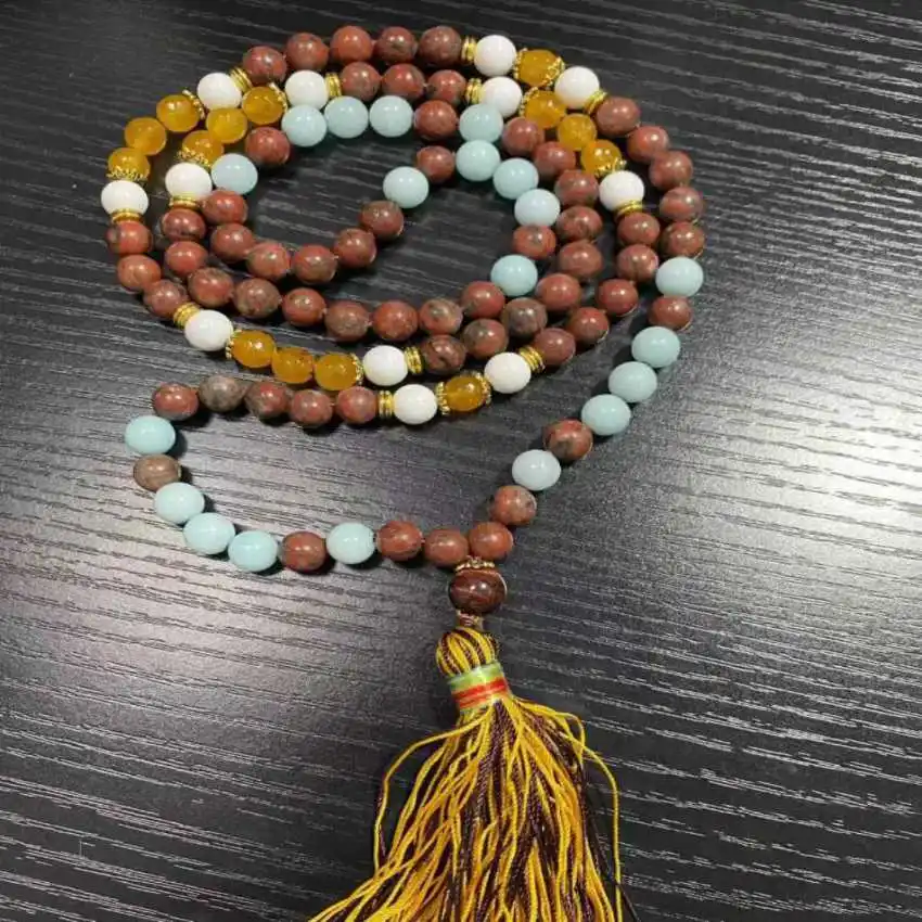 8mm 108 natural rhododendron Tianhe stone topaz knot necklace Tranquility Beads Yoga Prayer Relief Men's Mala