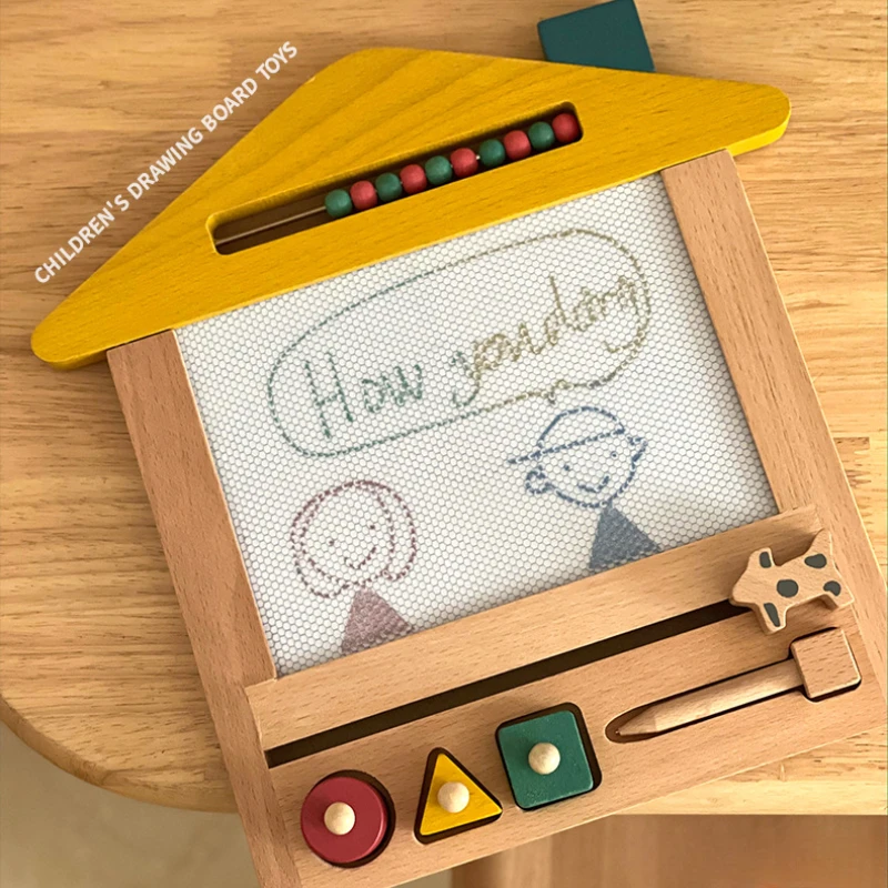 Toddler Toys Wooden Children's Magic Blackboard Puzzle Magnetic Blocks Montessori Education Board Games Sensory Drawing Toy Gift