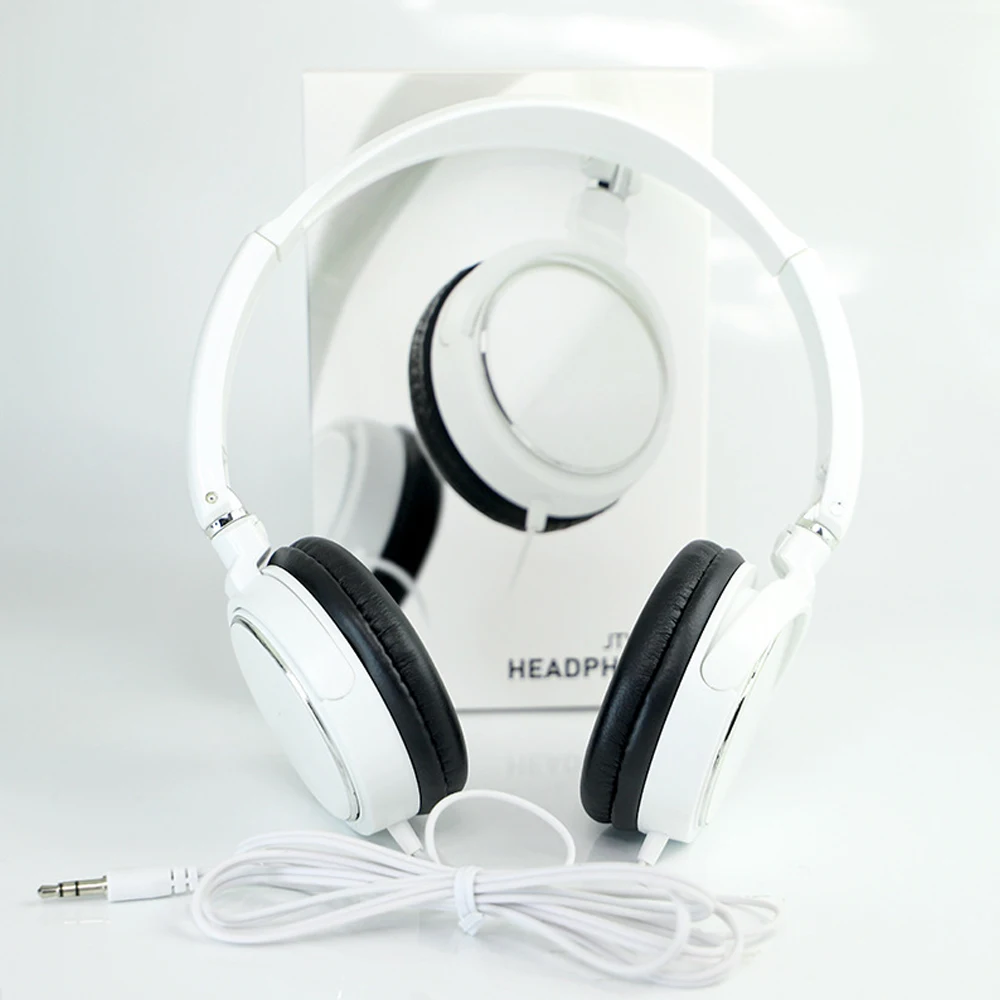 Over Ear Wired Headphones Portable Audio Bass HiFi Stereo 3.5mm Headsets Adjustable Black White Foldable Headphones Mobile Phone