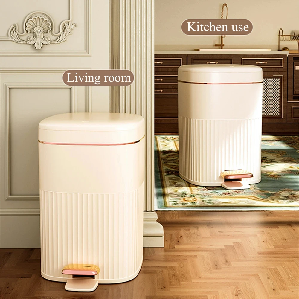 10L Luxury Trash Can For Bathroom With Pedal Lid Press Type Trash Bin Large Capacity Kitchen Recycle Bin Waterproof Wastebasket