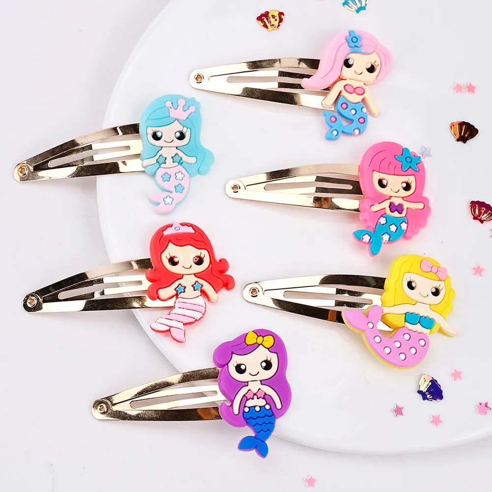 6Pcs Cartoon Mermaid BB Hair Clips For Girls Water Drop Shape Hairpin Princess Barrette Simple Snap Clip Girls Hair Accessories