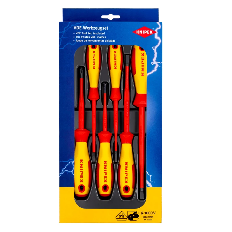 KNIPEX 00 20 12 V02 Insulated Screwdriver Set Grit Treatment Of Clamp Body Plastic Anti Slip Dual Color Dual Material Handle