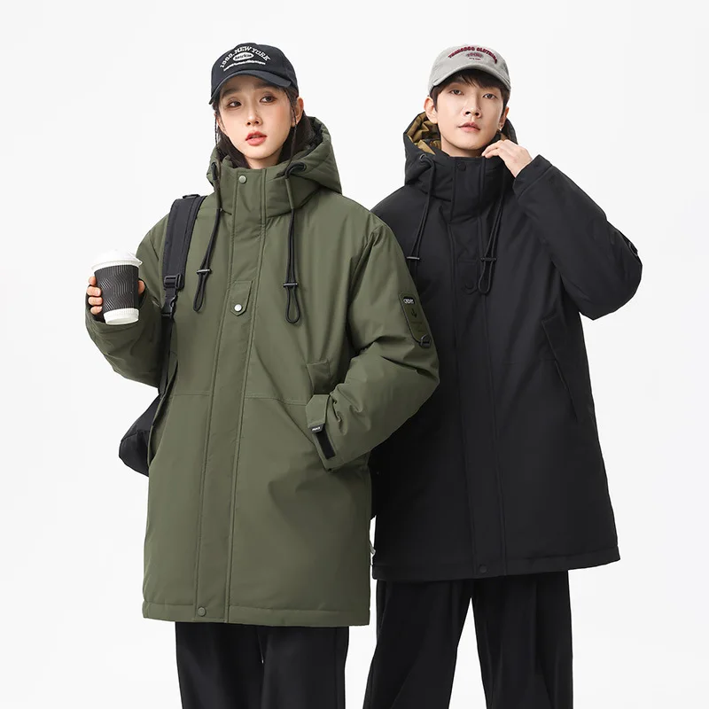 

2025 New Winter Cotton Jacket Men Thickened Hooded Long Coat Unisex Warm Workwear Casual Parka Outdoor Windproof Clothing