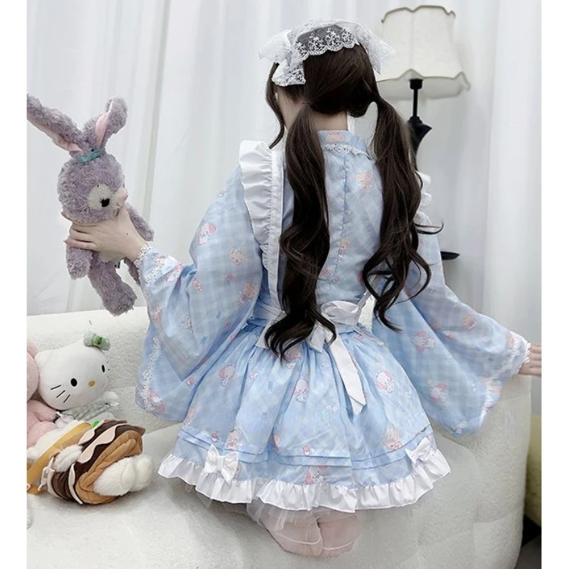 Winter Japanese Lolita Sweet Two Piece Dress Set Women Harajuku Kawaii Print Set Female Korean New Princess Cute Lace Suit 2024