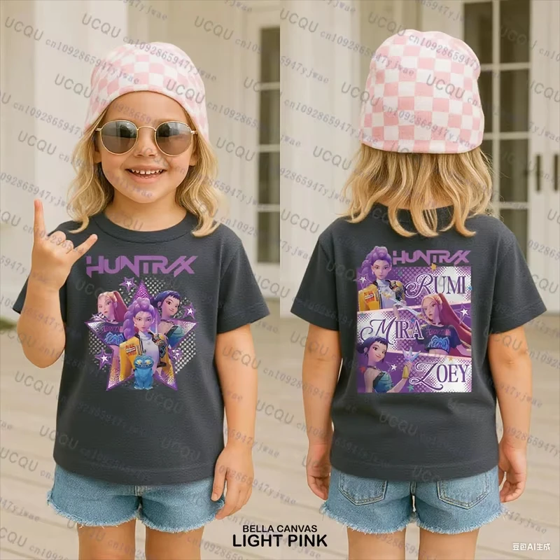 الوالدين والطفل قصيرة الأكمام لطيف Kpop شيطان الصيادين المحملة Harajuku عارضة أزياء القطن المحملة الأعلى تأثيري الملابس تي شيرت #5