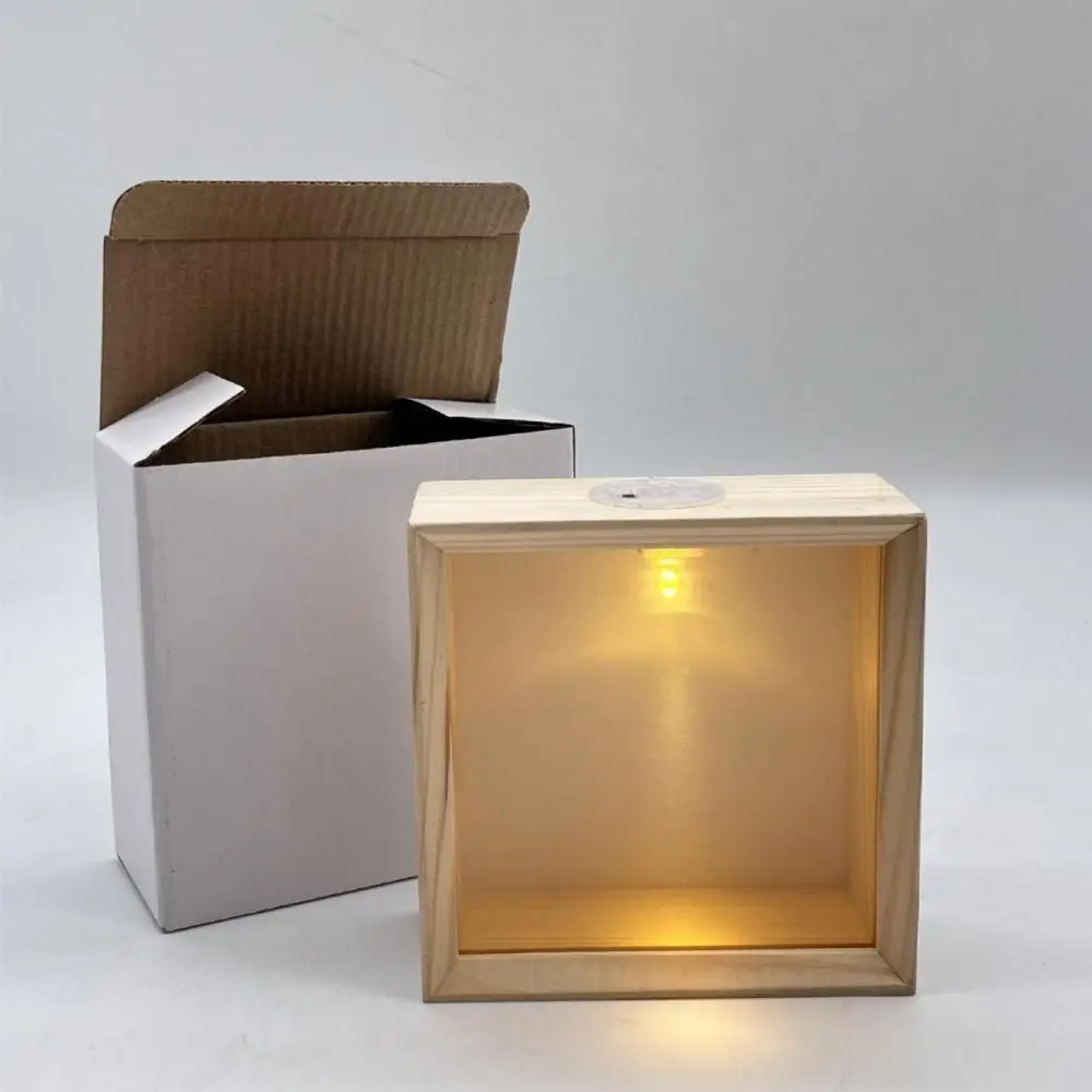 Decorative Wooden Shadow Box Frame Handmade Soft Light Wood DIY Nightlight Transparent Acrylic Panels