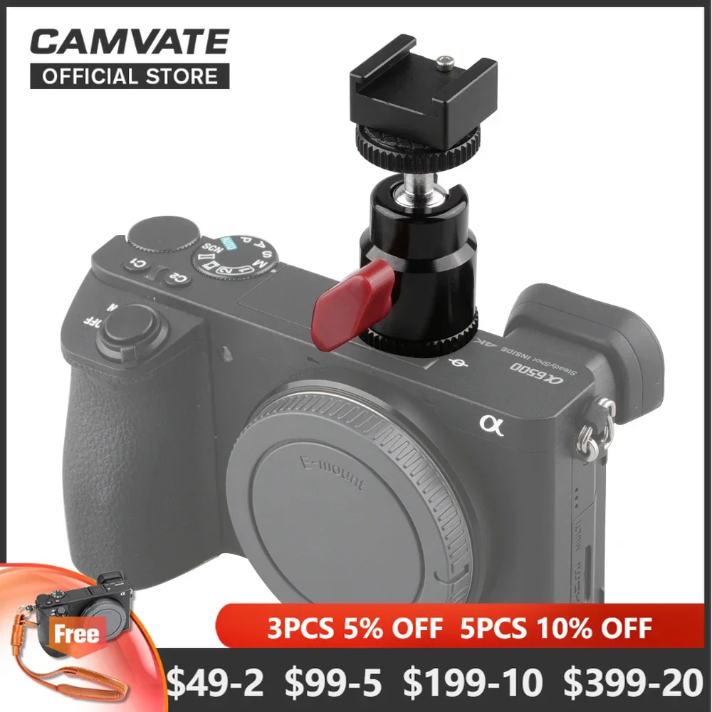 CAMVATE 90º Vertical Articulation Hot Shoe With Mini Ball Head For Canon/Nikon/Olympus/Pentax/Panasonic/Fujifilm & Kodak Camera