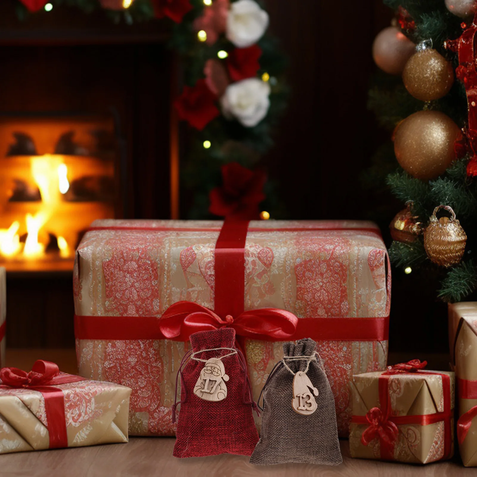 

1Set Christmas Calendar Bags Reusable Fabric Gift Bags for Party Treats Cookies Candy Small Gift Packaging Empty Bag