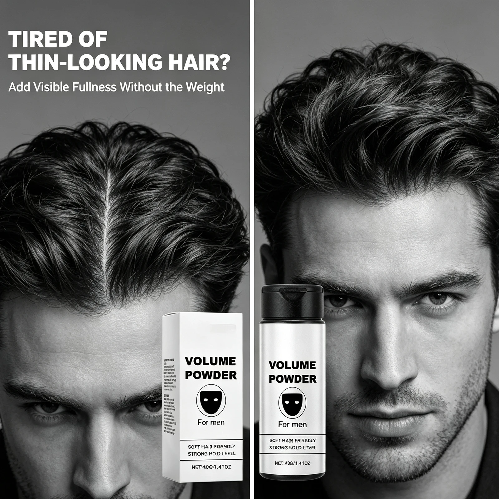 Men's Hair Volumizing Powder Oil Absorbing Matte Root Lift Styling Dust for Instant Volume Oil Control Refreshing Fluffy 40g﻿