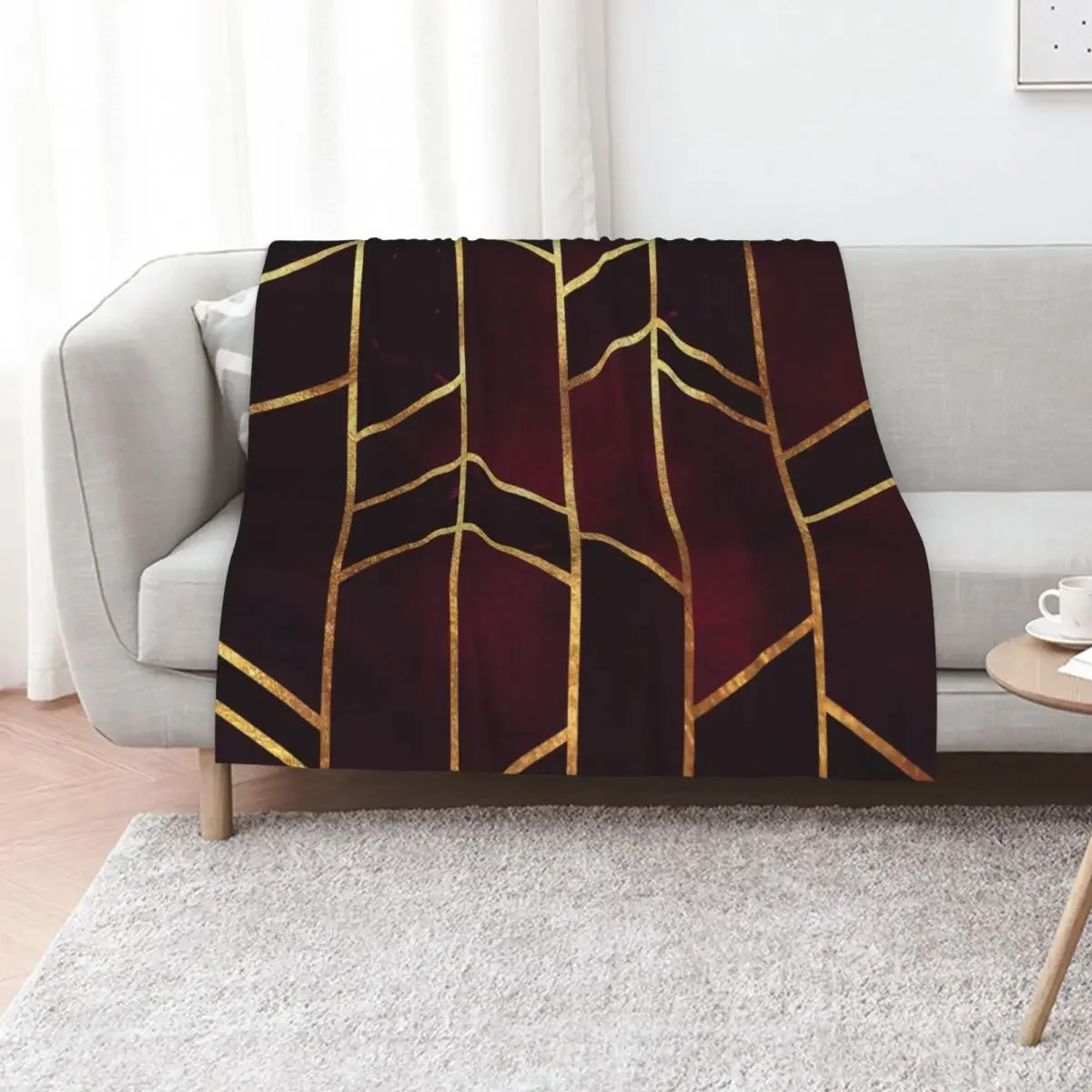 

Red and Gold Geometry Throw Blanket Single Furry blankets ands Weighted Blankets