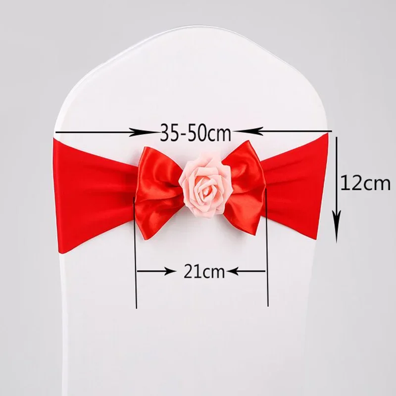 Free Tie Wedding Satin Chair Sash Elastic Stretch Spandex Chair Bow Band  Banquet Hotel Birthday Party Decoration Foldable chair