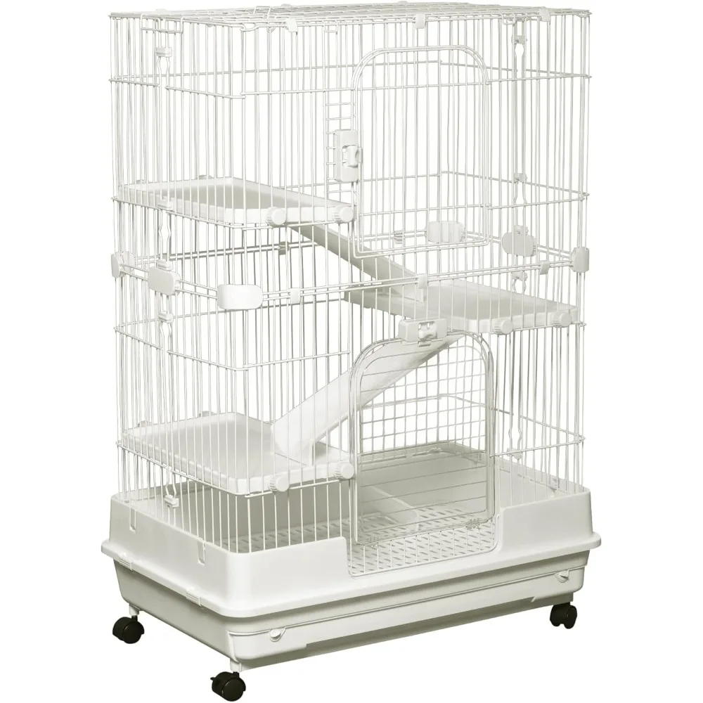 

4-Level Small Animal Cage Rabbit Hutch with Wheels, Removable Tray, Platform and Ramp for Bunny, Chinchillas, Ferret, White