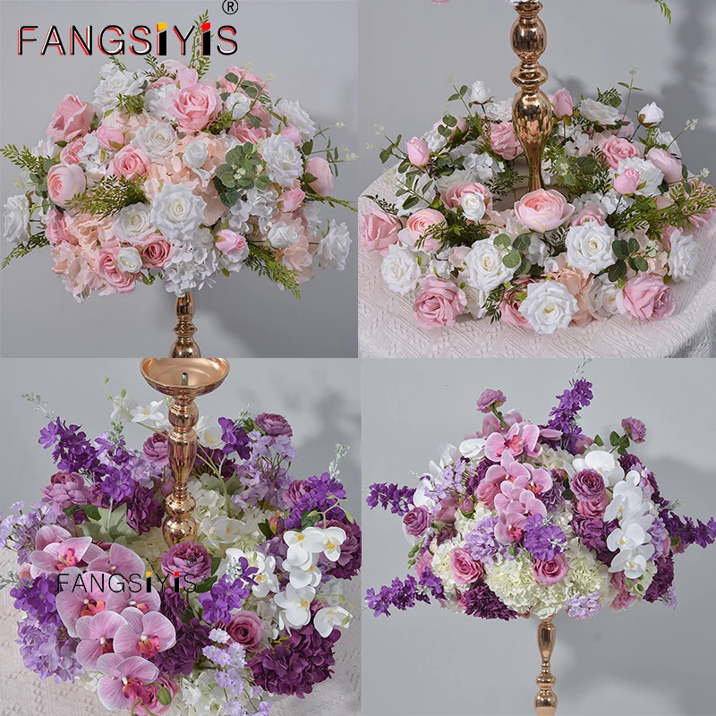 قطعة مركزية لطاولة الزفاف شمعدان ديكو إكليل الزهور تاج أبيض وردي أخضر ورقة ترتيب الزهور ديكور حفلات الحدث