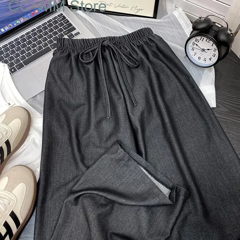 女性用ワイドレッグパンツ,ヴィンテージ,ハイウエスト,ドローストリング,バギー,カジュアル,フルレングス,ストレート,新品