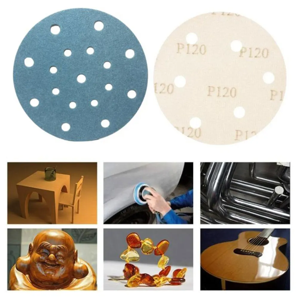 

6IN 17 Holes Flocked Emery Paper Disc for Car Scratch Repair and Polishing Use with Pneumatic or Electric Sanders