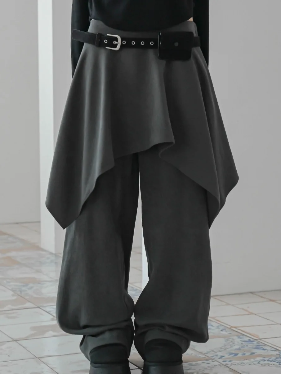 

Повседневные широкие брюки с высокой талией и асимметричным подолом, женские осенне-зимние винтажные универсальные длинные брюки из двух предметов