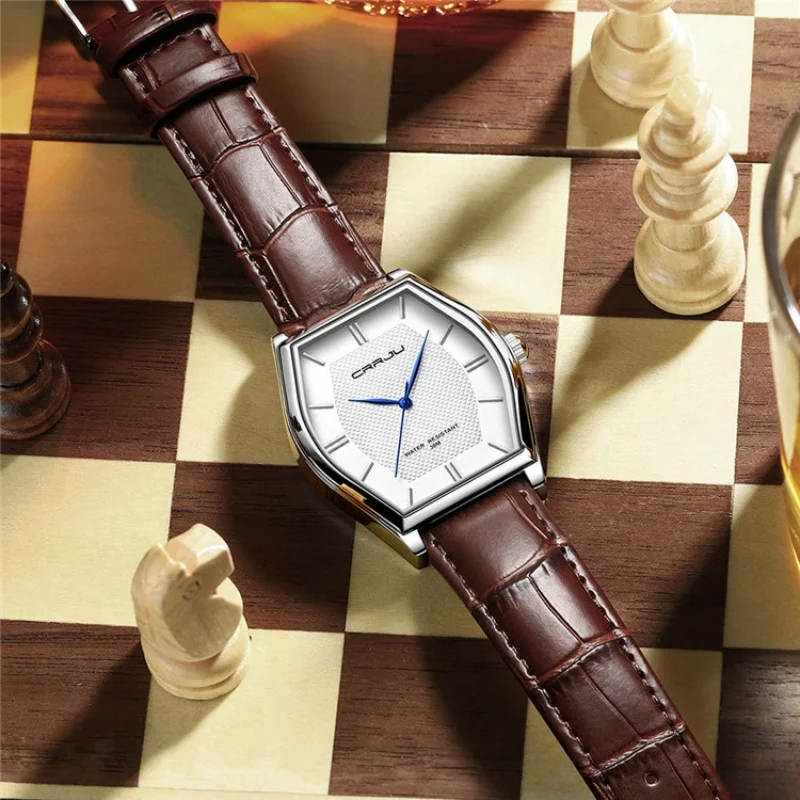 CRRJU 5020 ساعة كوارتز رجالية كلاسيكية تونيو حافظة جلدية حزام مقاوم للماء ساعات عمل بسيطة للرجال ساعة يد عادية