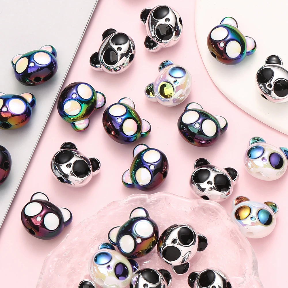5 Stück 17x19mm Niedliche Panda-Acrylperlen Aurora Regenbogenbeschichtet Vertikal Gebohrt Lose Abstandsperlen für Schmuckzubehör DIY-Bastelarbeiten – Detail 2