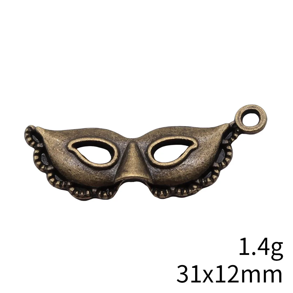 WYSIWYG 10pcs 31x12mm Antique Silver Color Mask Charms For Jewelry Making