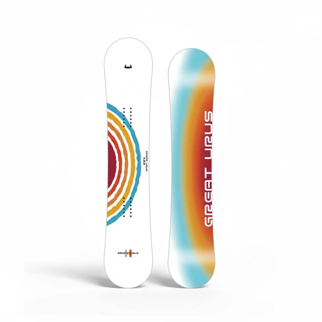 

Carbon Fiber And Poplar Wood Construction Advanced Snowboard For All Mountain Freestyle Riding With Rainbow Graphic Design