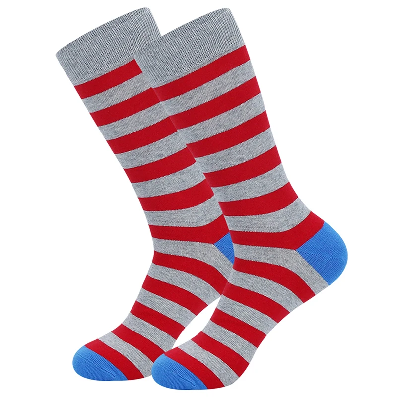 5Pairs Men Socks Cotton Business Casual New Sock Striped Happy Colorful Men Long Socks Plus Size EU40-47