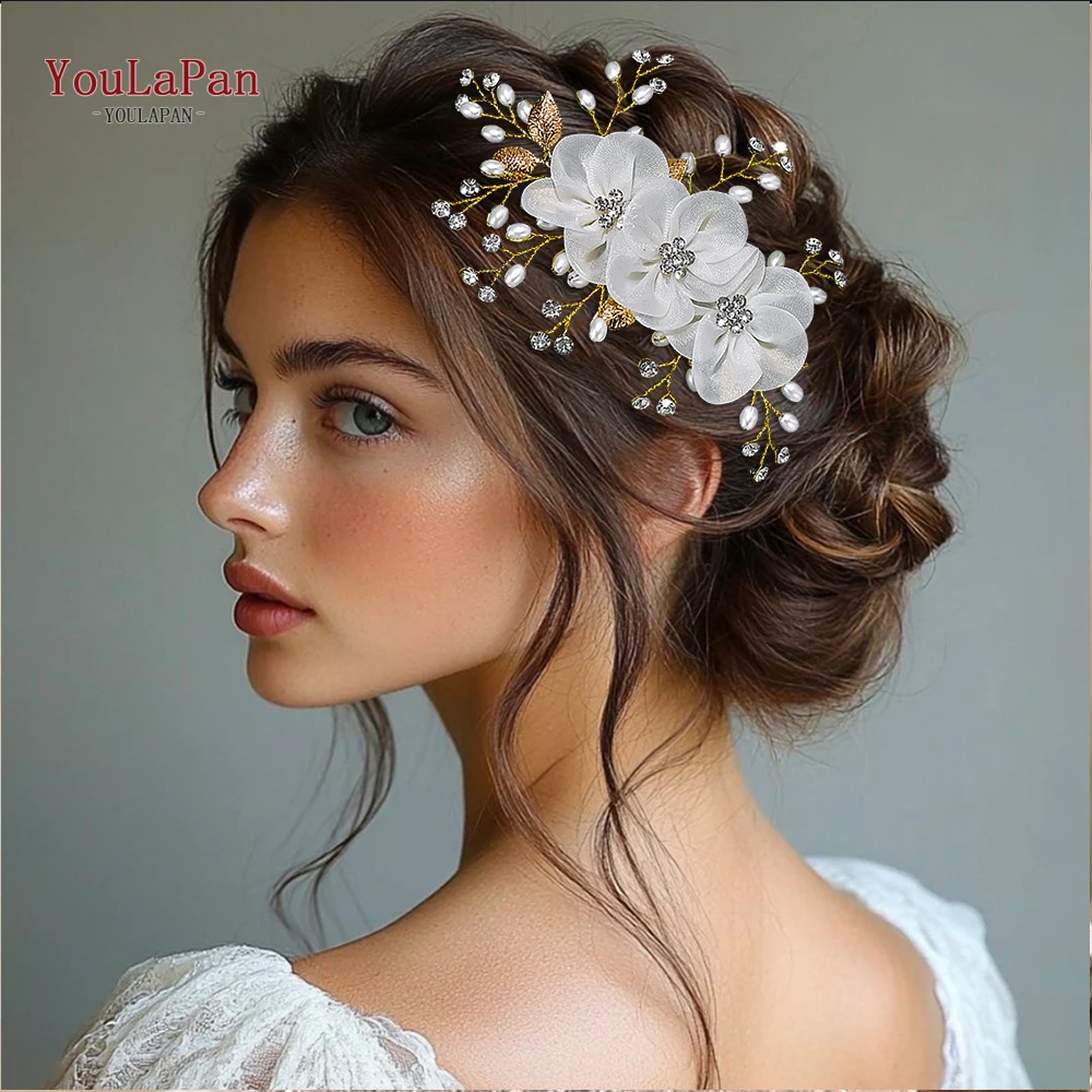 

YouLaPan Trendy Bride Flower Hair Comb Headwear Gold Color Wedding Hair Accessories Headdress Party Bridesmaid Headband HP855