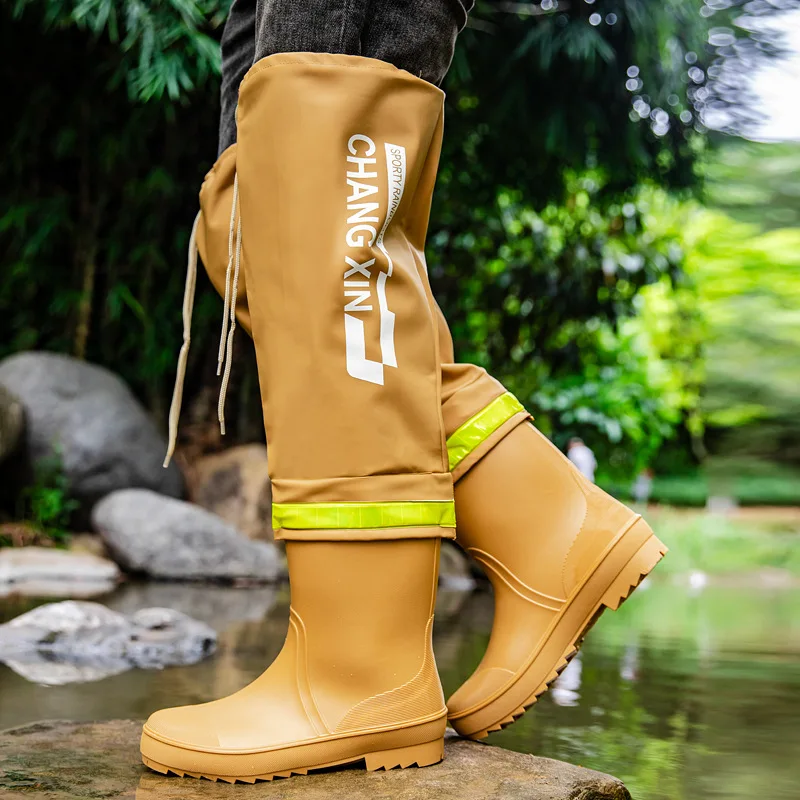 Men's Rain Boots Fashion High-Top Rain Boots for Outer Wear Long-Tube Waterproof and Non-Slip Couple Style Outdoor Fishing Boots