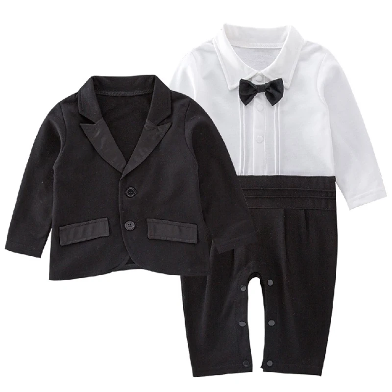 

2Piece Spring Baby Luxury Clothing Newborn Clothes Fashion Black Coat+Gentleman Tie Romper Jumpsuit Toddler Boy Outfit Set BC510