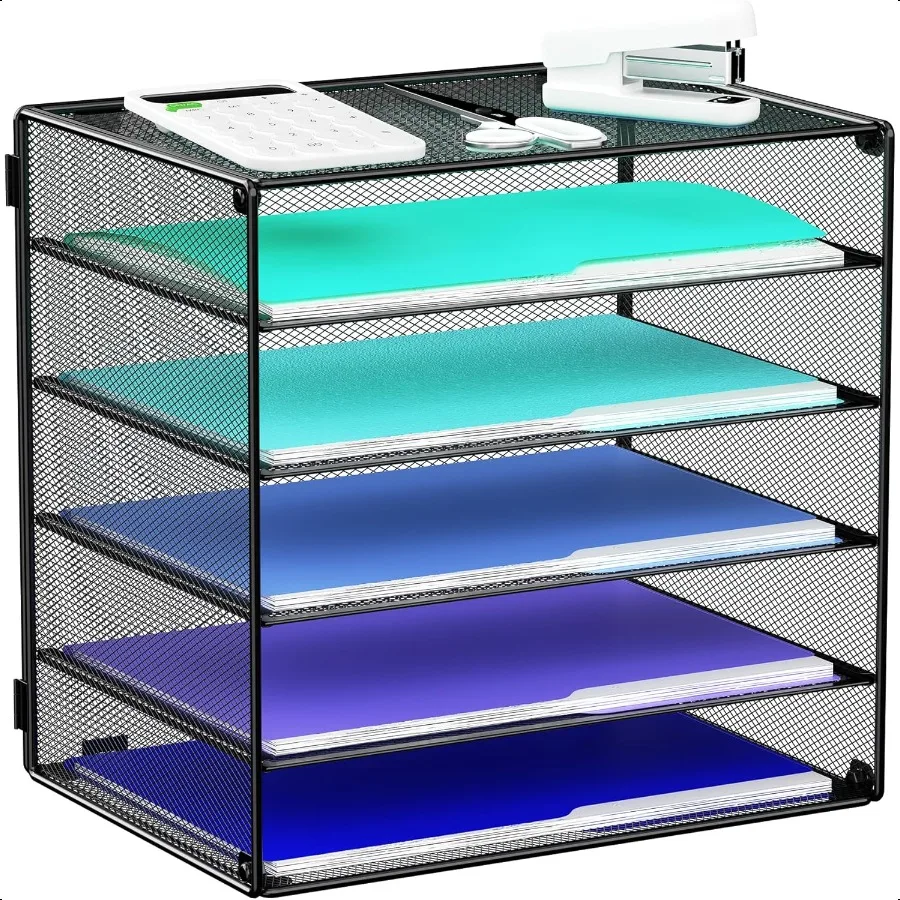 

6 Tier Desk Organizer Paper Tray Metal File Holder Desktop Organizers and Workspace Accories for School Office Organization Sto