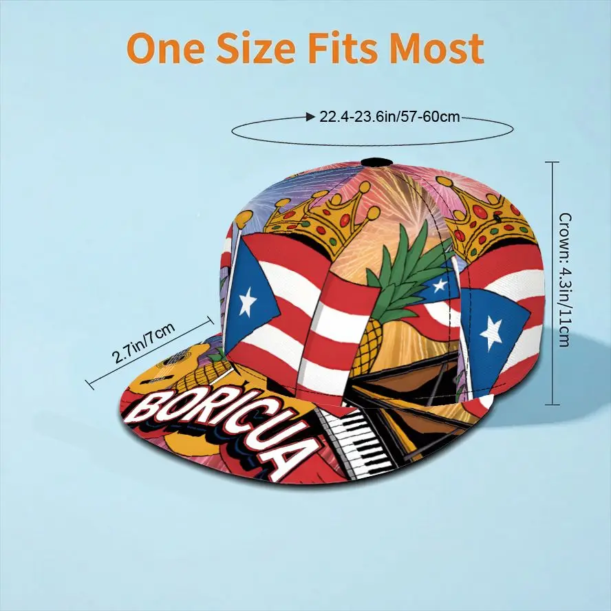 Customization This Stylish Baseball Cap Features Prints Of The Puerto Rican Flag, Crown, Guitar