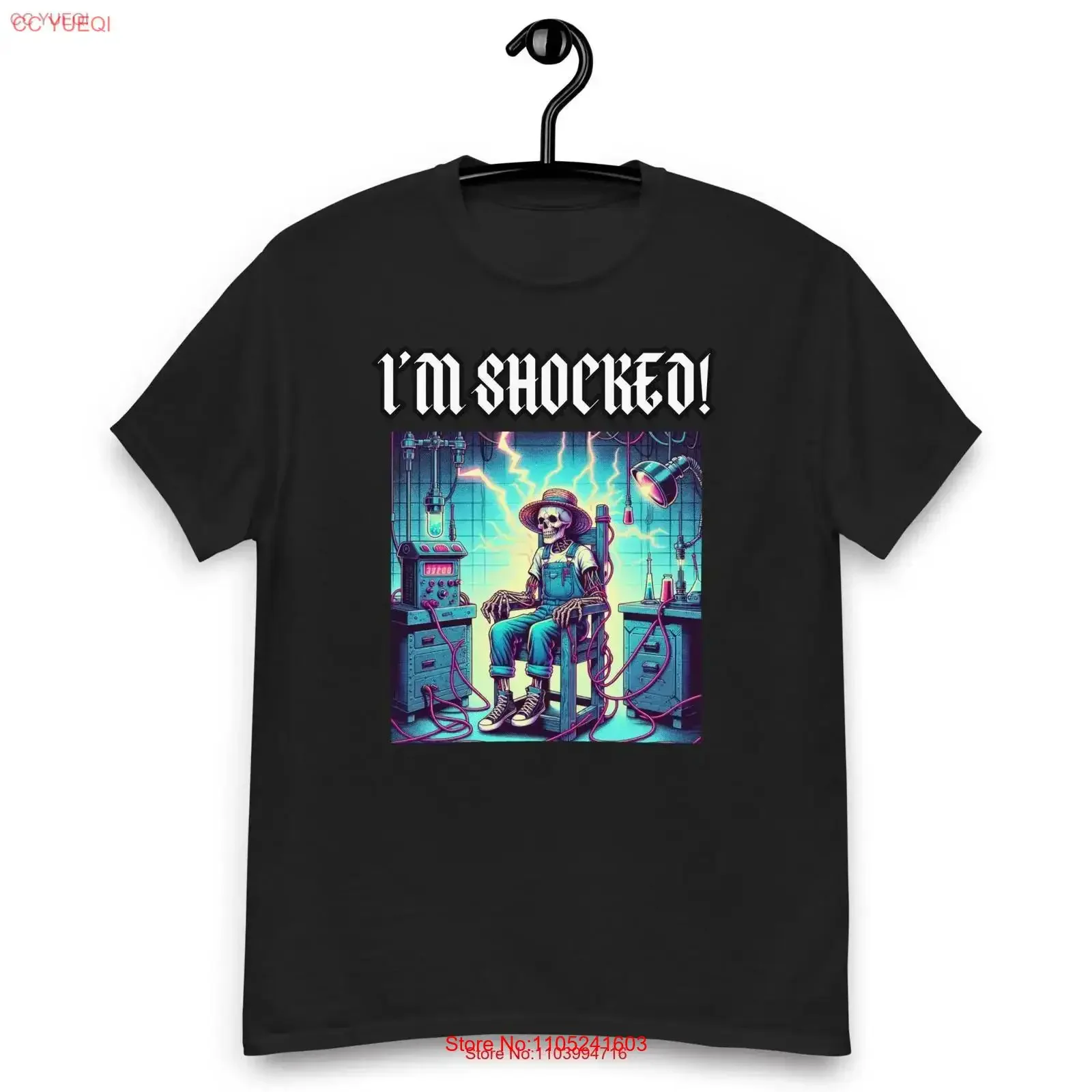 I'm Shocked Skeleton Sitting In A Electric Chair Goth Horror classic tee vintage Washed homme fashion designer clothes Unisex