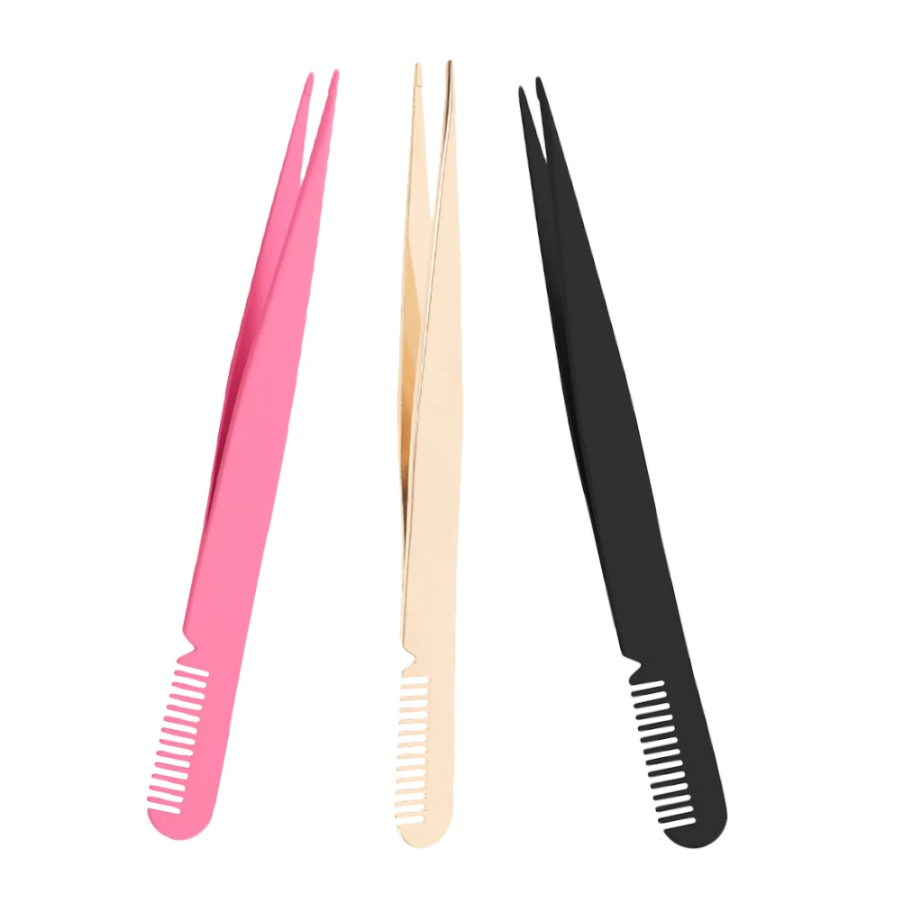 

3pcs Eyelash Tweezers Stainless Lash Applicator Tool Extensions Clamper Comb Beauty Accessories