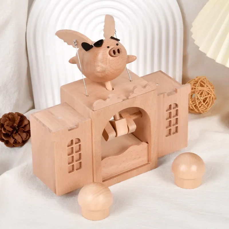 Flying Pig Music Box Rechargeable Creative Birthday Gift Sky City Electric Little Flying Pig Wooden Ornament