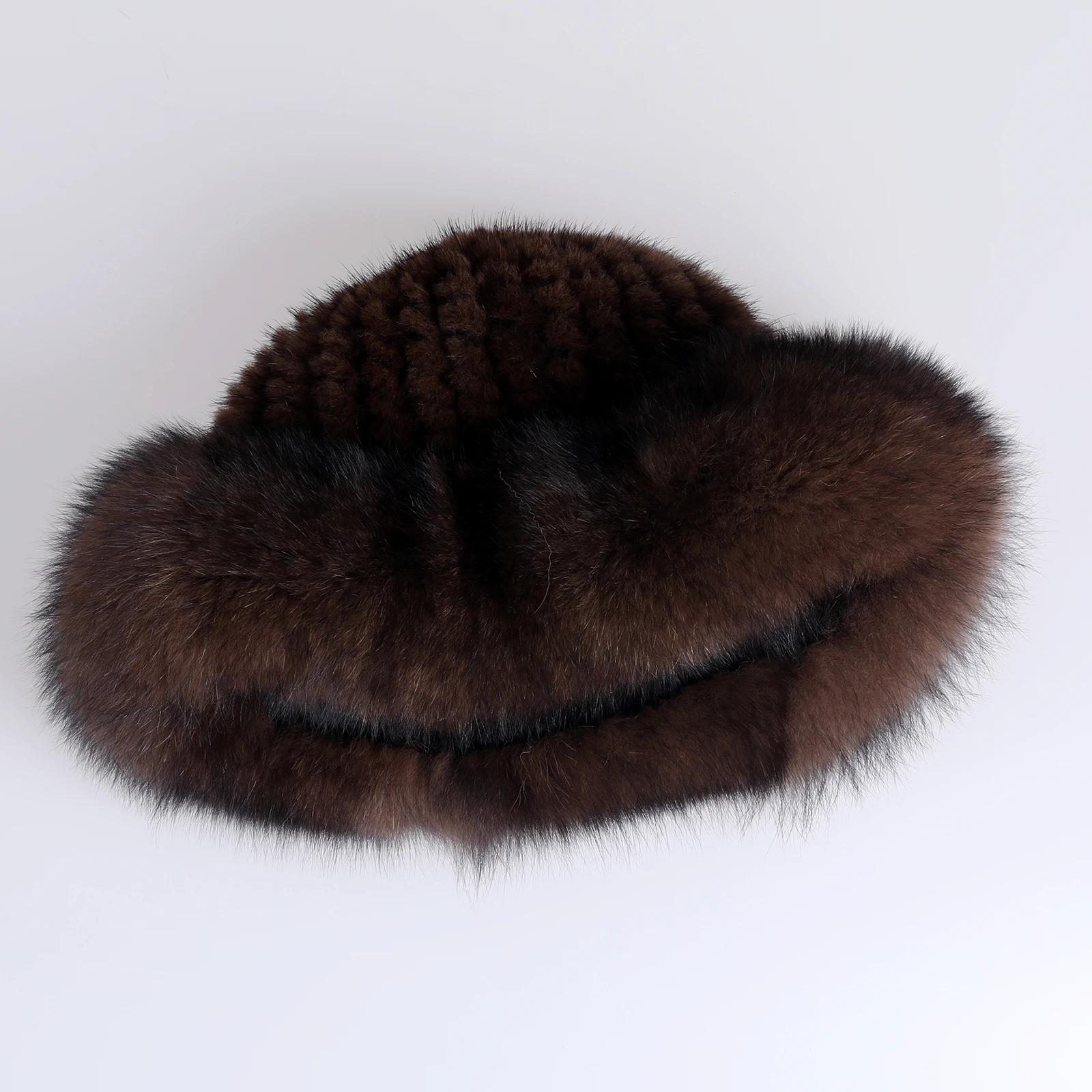 Frauen Winter warm echte Premuim Nerz Fell gestrickt Eimer Hut pelzigen Echtpelz Kappen Big Fox Pelz besatz Krempe verstellbar – Detail 24