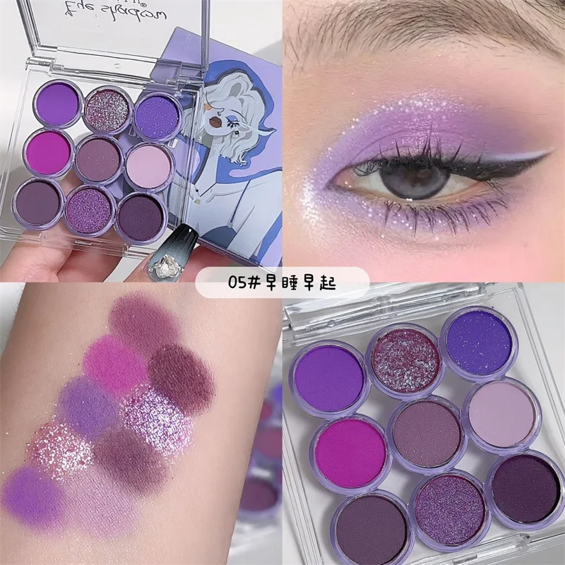 9 Color Eyeshadow Palette Blue Green Olive Matte Shimmer Micro Glitter Retro Fresh Natural for Beginner Women