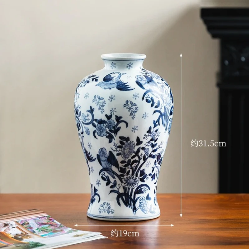 Premium HandPainted Underglaze Blue White Porcelain Vase New Chinese Style Winterberry Flower Curio Shelf Living Room Home Decor