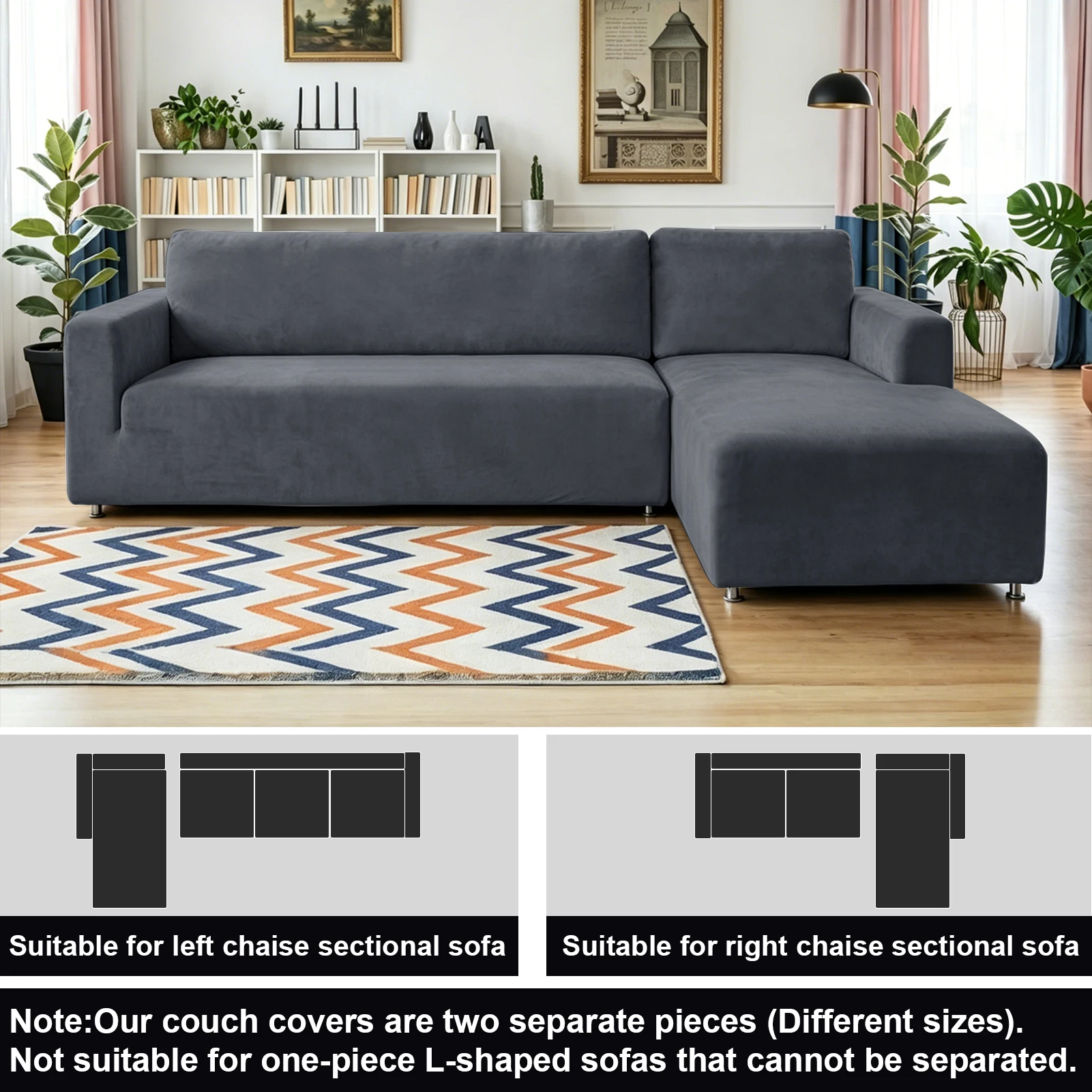 2-Piece Sofa Cover Elastic Stretch Velvet Couch Cover for Living Room Plush Washable Non-Slip 2/3 Seater L-Shaped Corner Sofas
