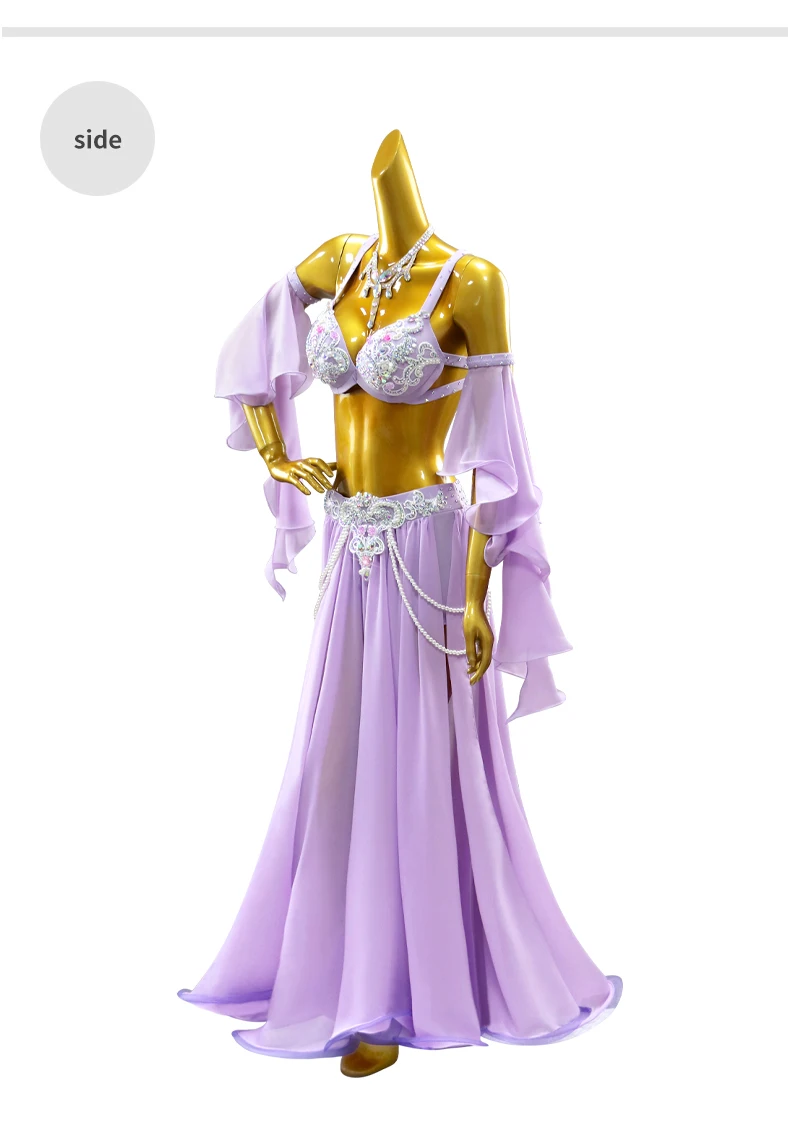 Bauchtanzrock Übungskleidung Orientalisches Kostüm Damen-Abendkleid Mädchen-Auftrittsanzug Langer Anzug Bühnen-Bauchtanzkleidung – Detail 8